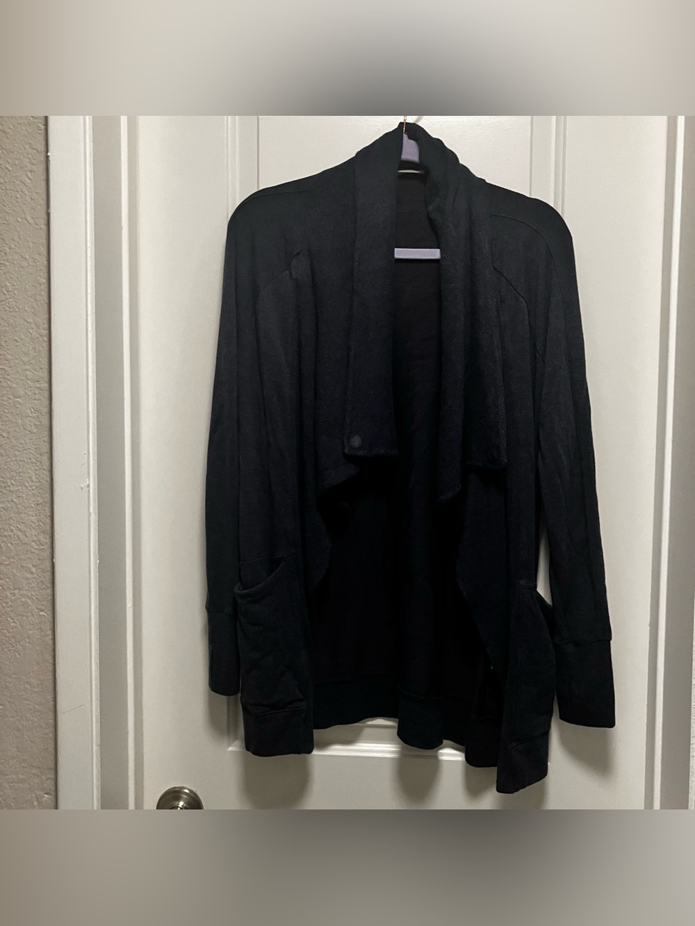 ATHLETA Pranayama Wrap Sweater Cardigan Blue XS Open Front Pocket Soft Modal